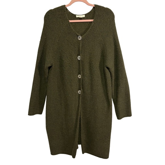 Coldwater Creek Sweaters - Coldwater Creek Olive Green Longline Cardigan Sweater Plus 1X Button Front Mossy